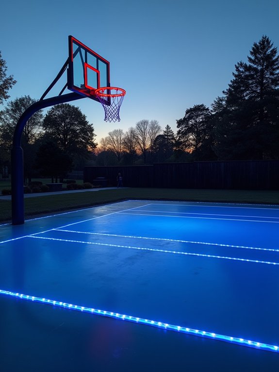illuminated night basketball court