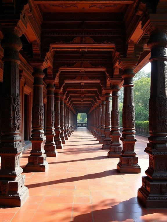 intricately carved wooden pillars