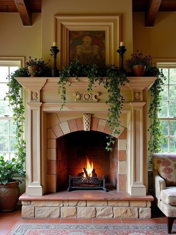 italian villa stone fireplace