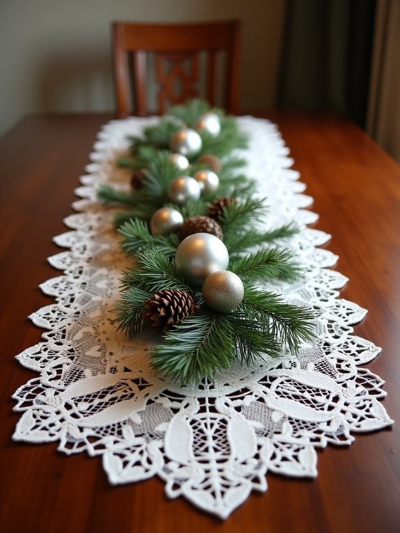 lace and evergreen table runner