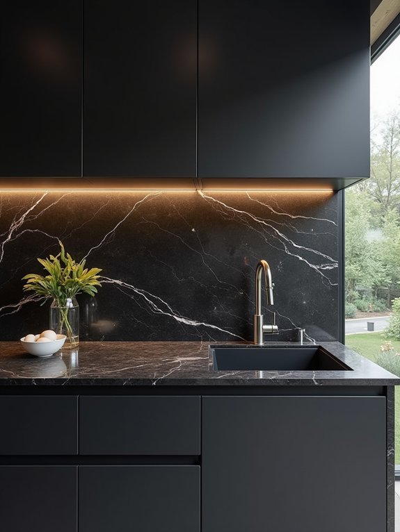luxurious black marble surfaces