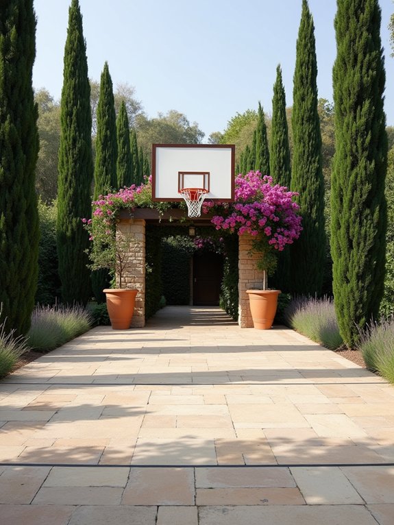 mediterranean inspired basketball court landscaping