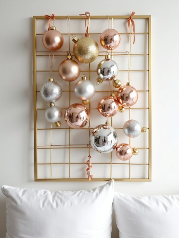 metallic ornament grid display