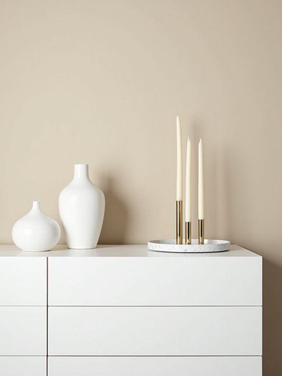 monochromatic dresser top decor