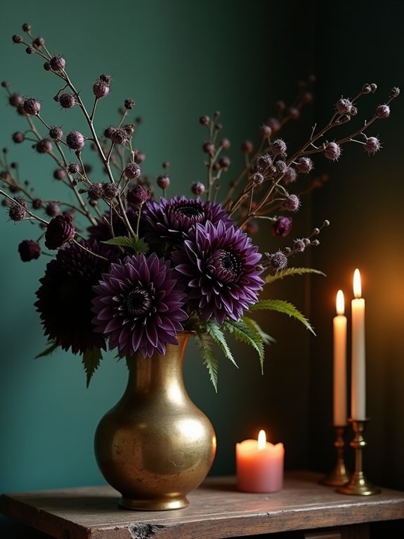 moody halloween floral arrangements