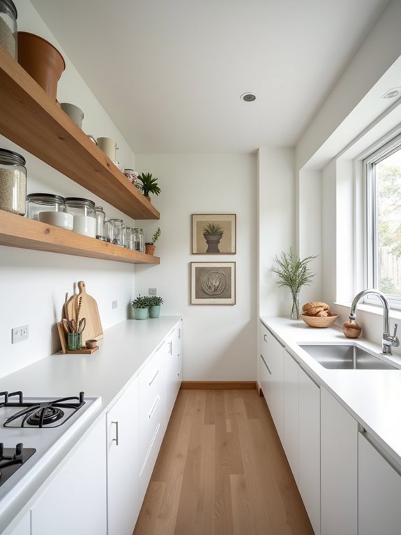 open shelving enhances spaciousness