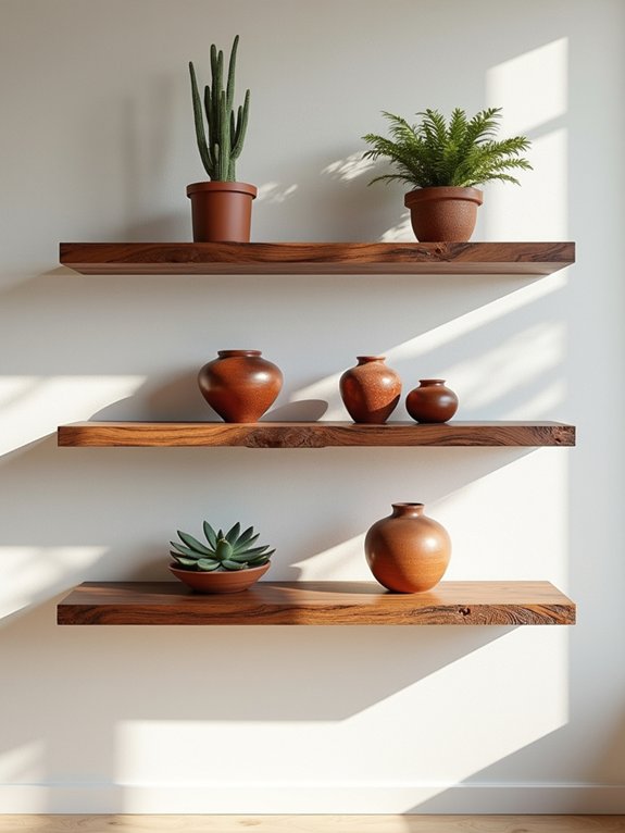 organic rustic wood shelving