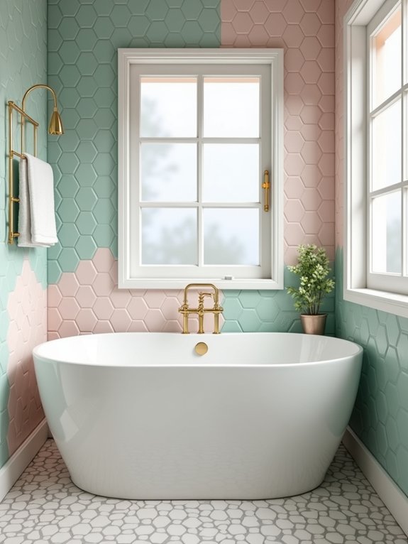 pastel geometric bathroom decor