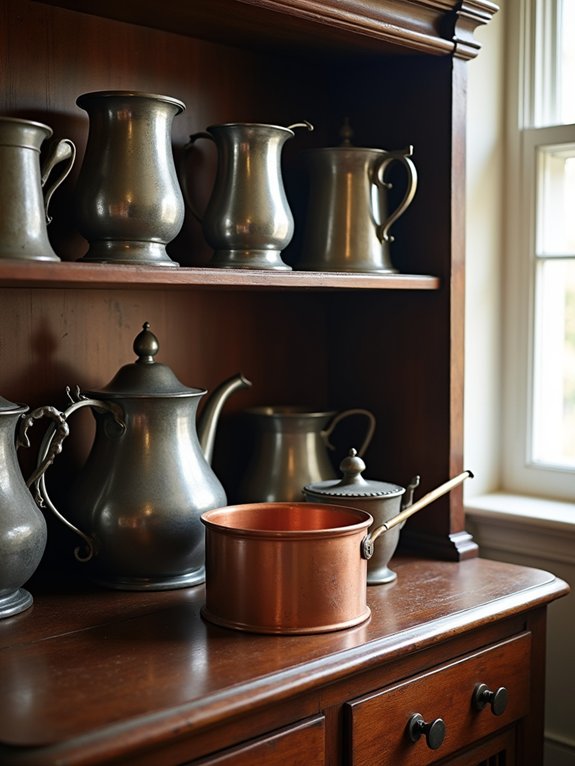 pewter and copper displays