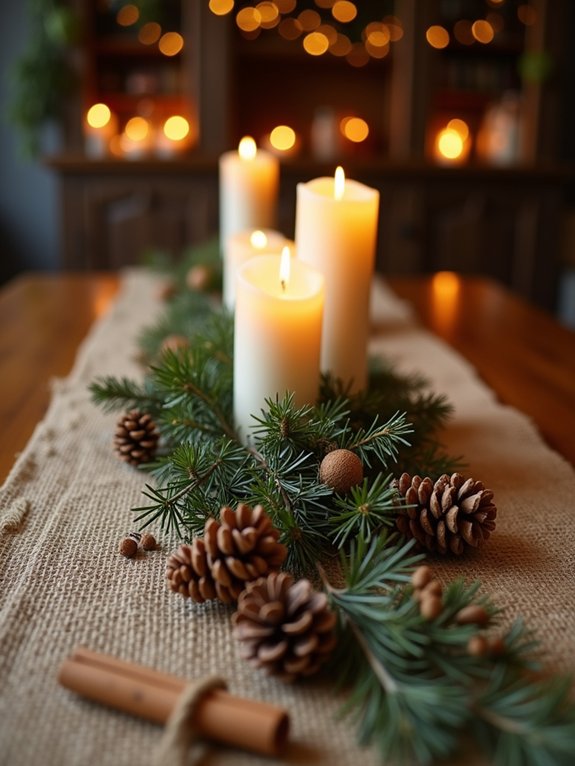 rustic burlap pine cone decor