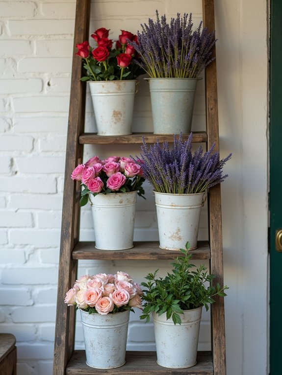 rustic ladder floral display