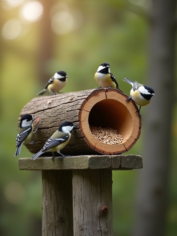 rustic log bird feeder
