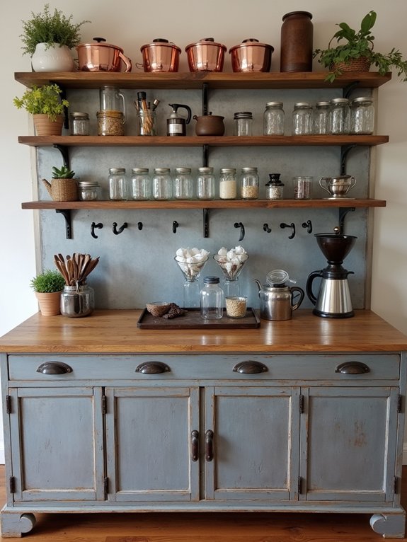 rustic metal wood coffee station