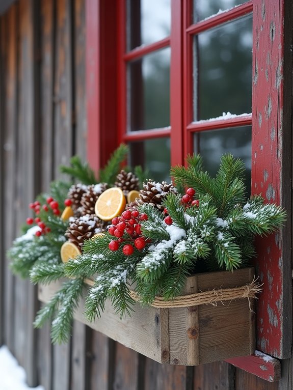 rustic winter window arrangements