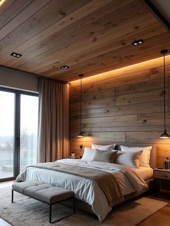 rustic wood plank ceiling