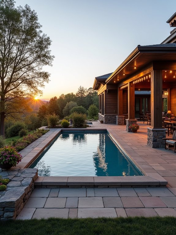 rustic wooden pool deck