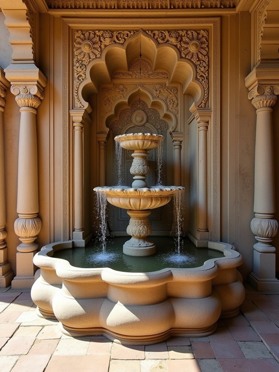 serene carved stone fountains