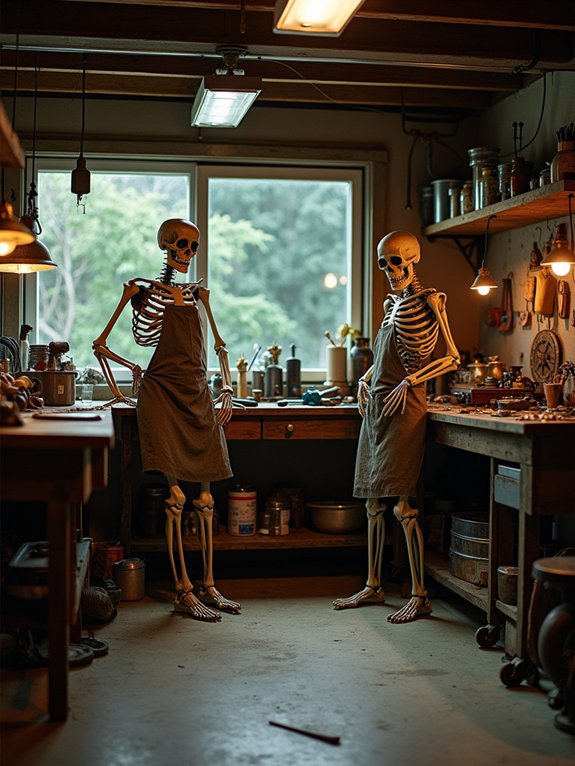skeletons in spooky workshop