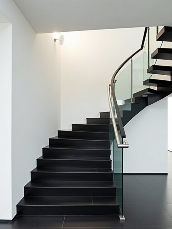 sleek black floating stairs