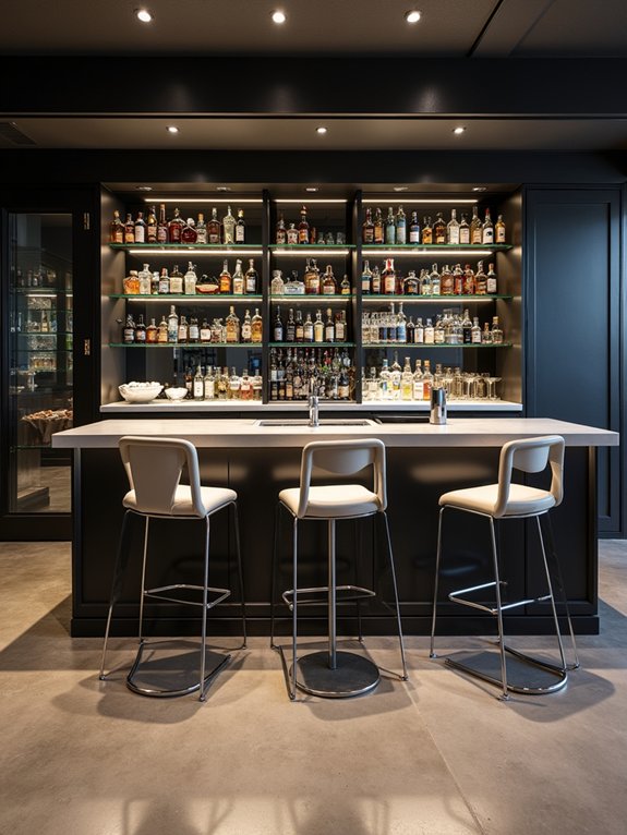 sleek chrome glass bar