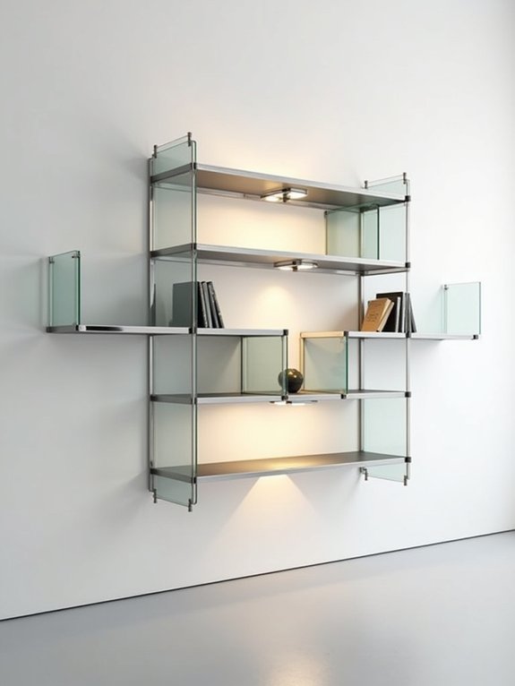 sleek metal glass bookshelf