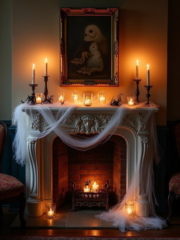 spooky candlelit cobweb decor
