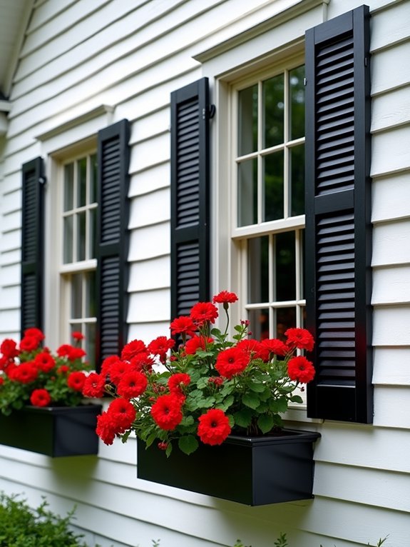 symmetrical colonial window boxes