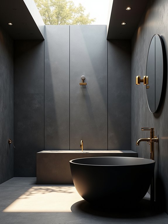 textured black walls illuminated