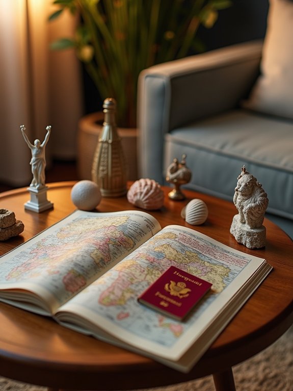 travel mementos coffee table display