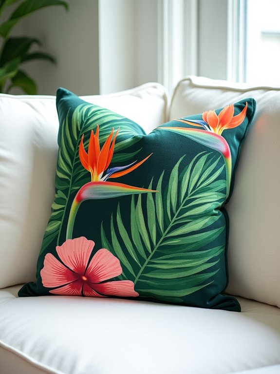 tropical botanical pillow arrangement