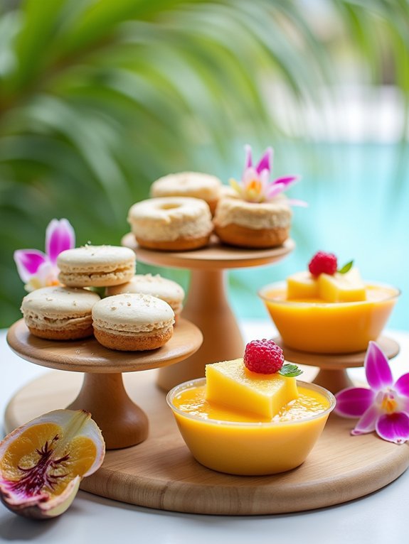tropical dessert table setup