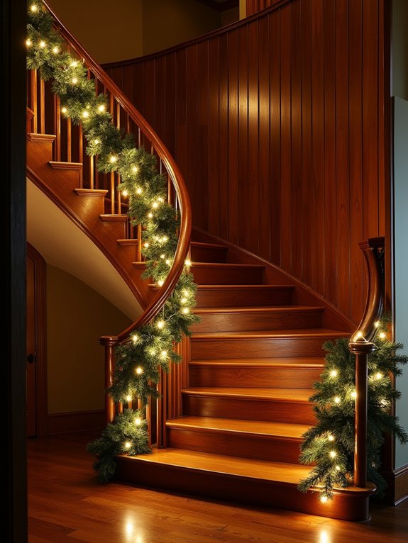 twinkling lights staircase decor