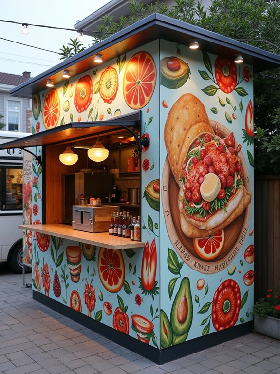 vibrant murals enhance dining
