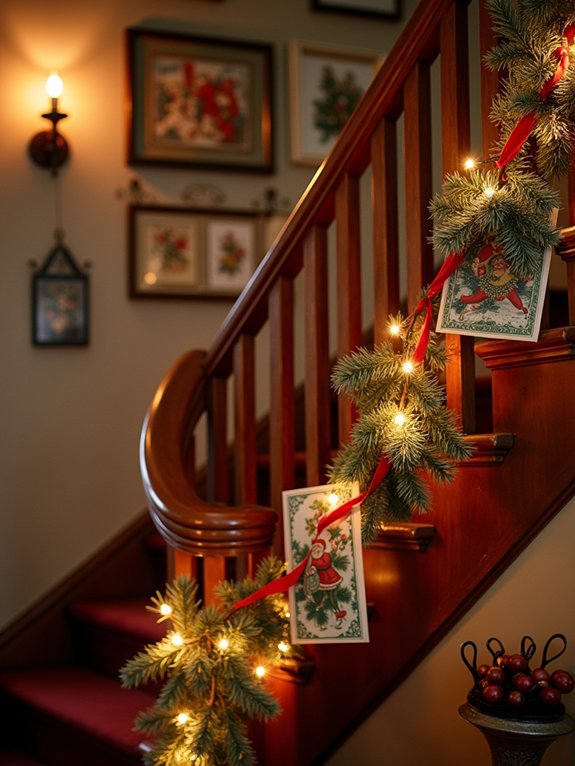 vintage card staircase display