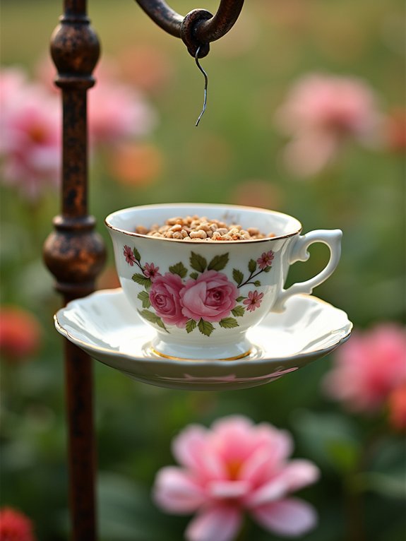 vintage teacup bird feeder
