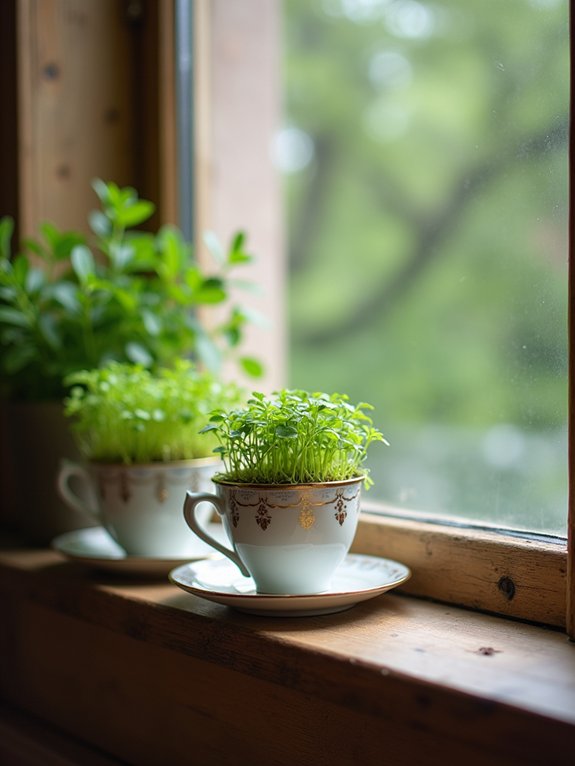 vintage teacups for microgreens