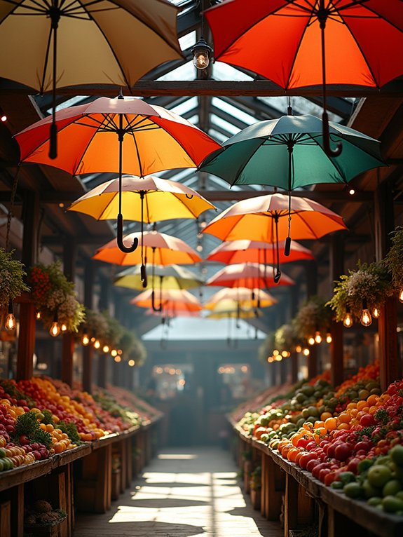 whimsical umbrella ceiling display
