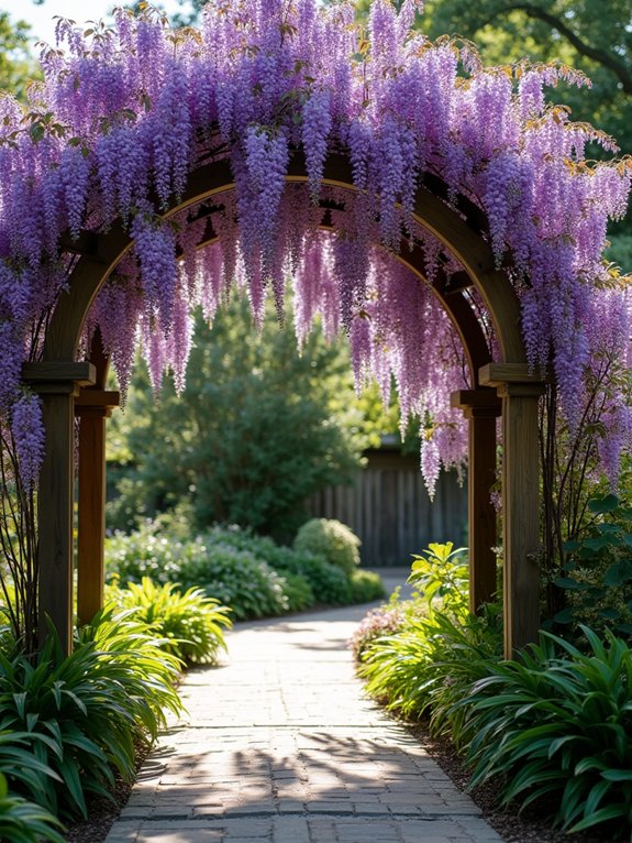 wisteria covered garden arbor