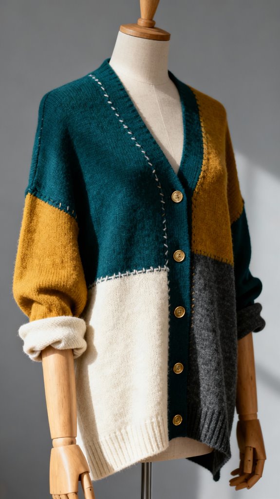 color blocked cardigan construction techniques