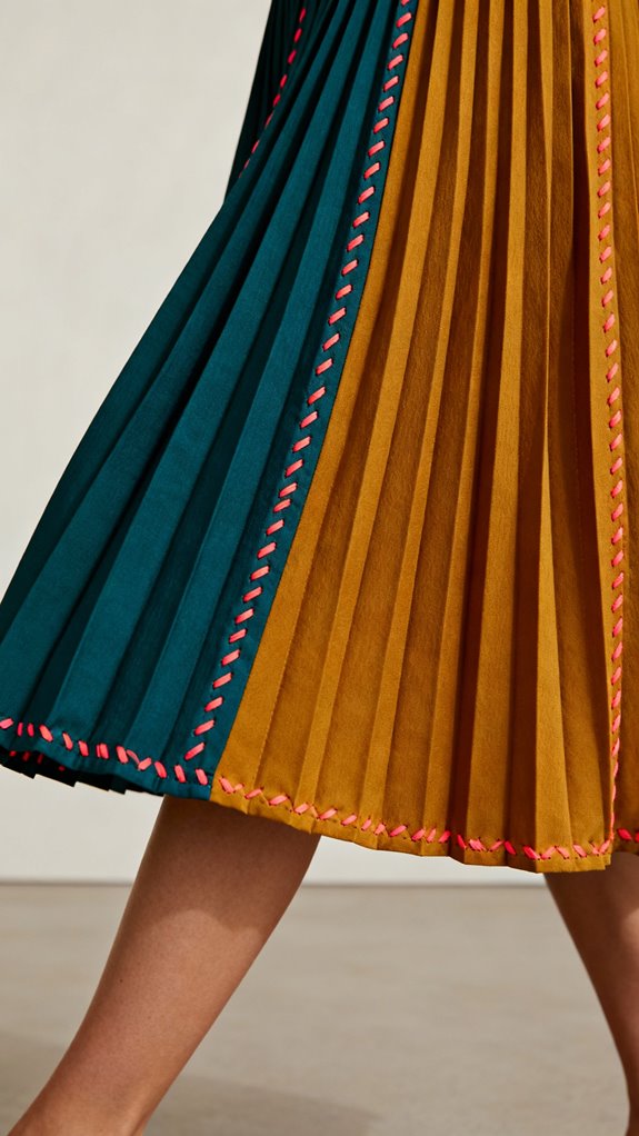 color blocked pleated skirt design