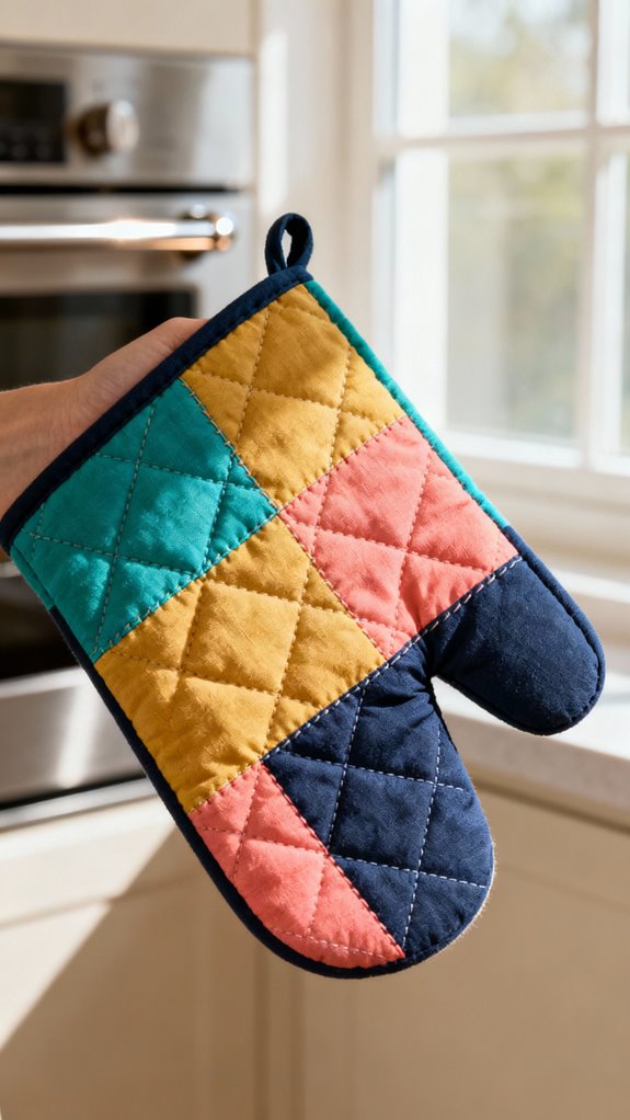 colorful patchwork oven mitt