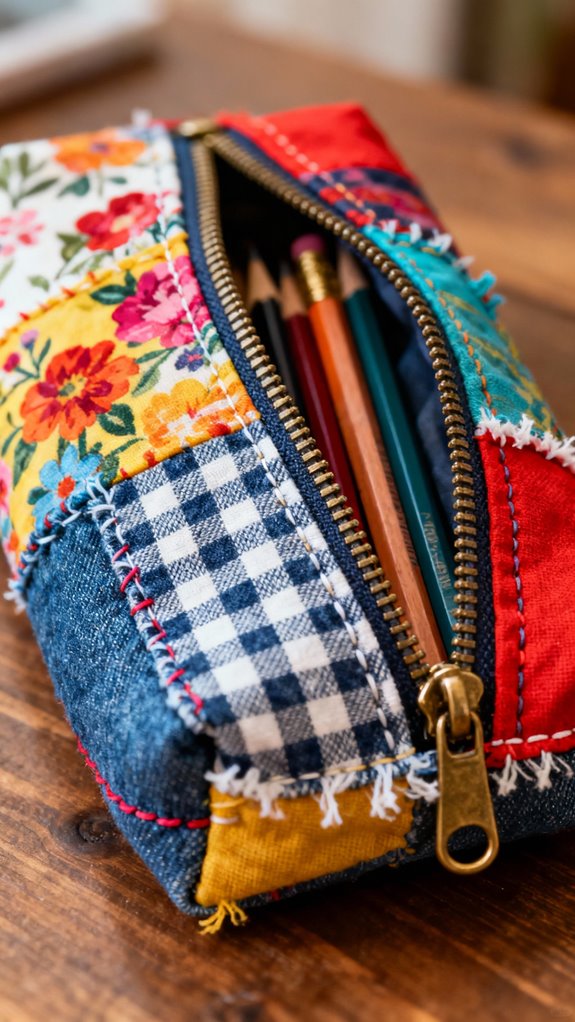 colorful resourceful patchwork pencil case