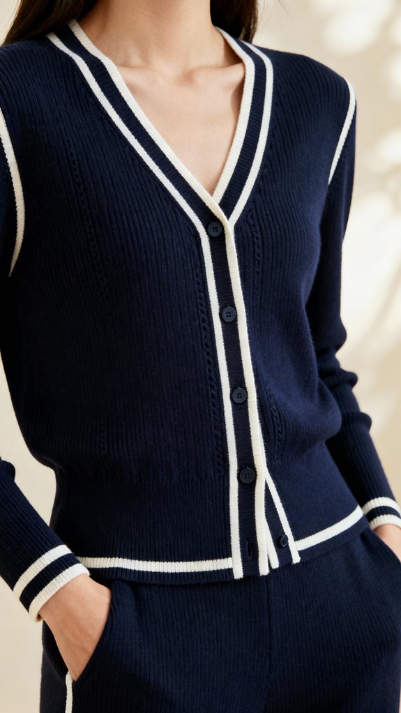 contrast piping v neck cardigan