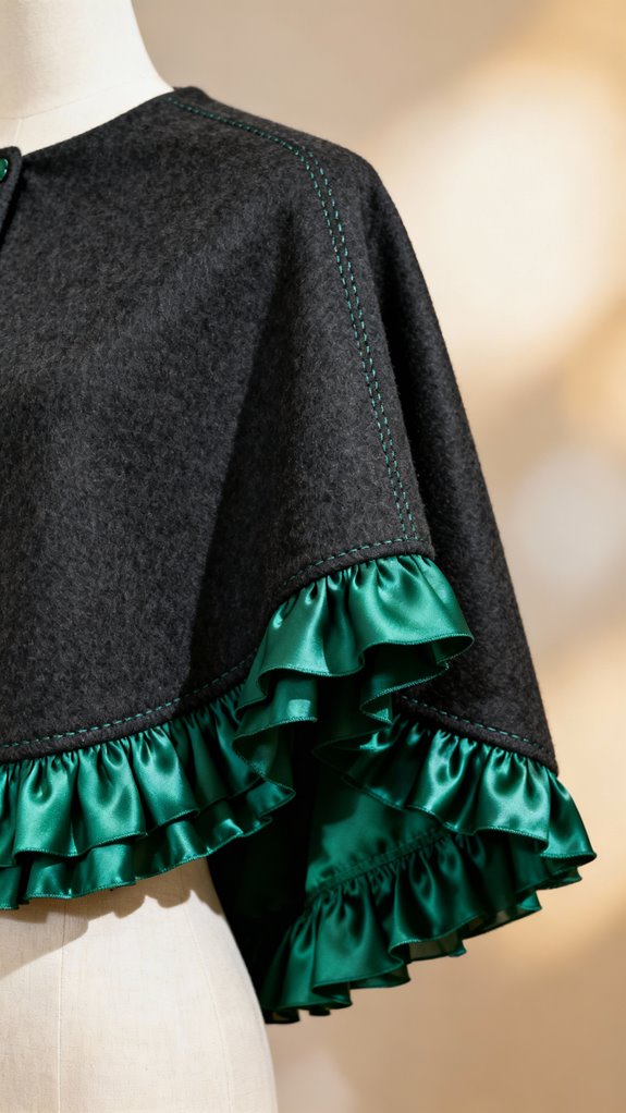 contrasting ruffled capelet design