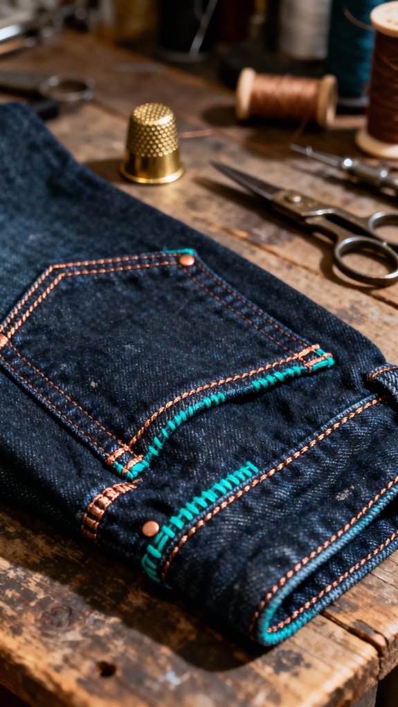 contrasting topstitching enhances jeans