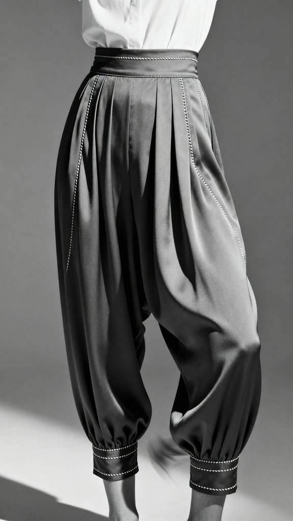 crepe harem pants construction details