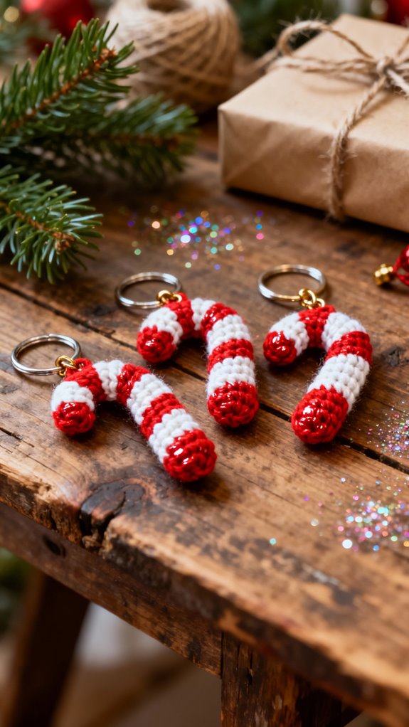 crochet candy cane keychains