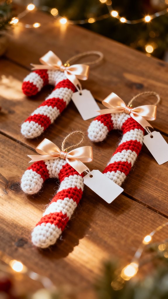 crocheted candy cane ornament
