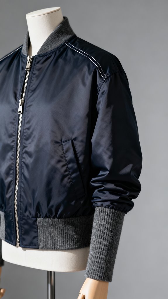 cropped bomber with ribbed
