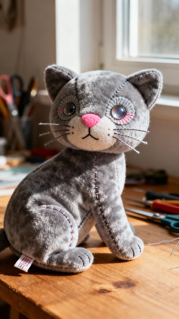 cuddly stuffed cat construction